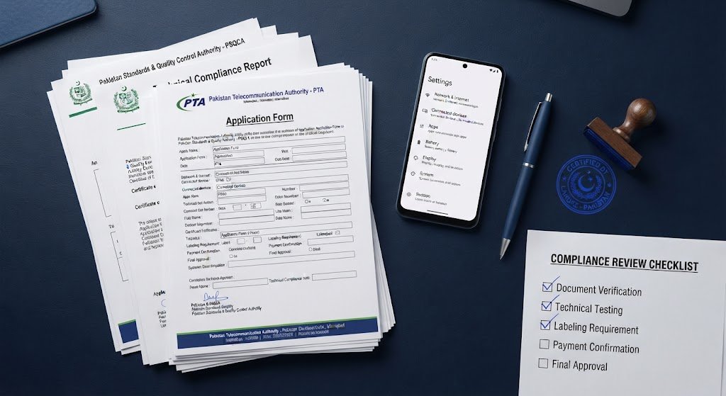 PTA Type Approval documents flat-lay checklist Pakistan importer
